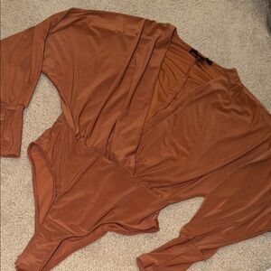 Forever 21 Rust Brown Wrap-Front Long Sleeve Bodysuit
